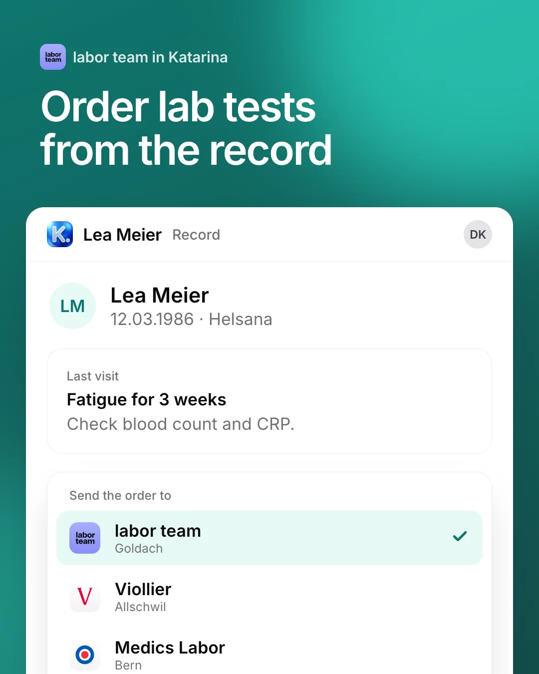 Order from the patient record