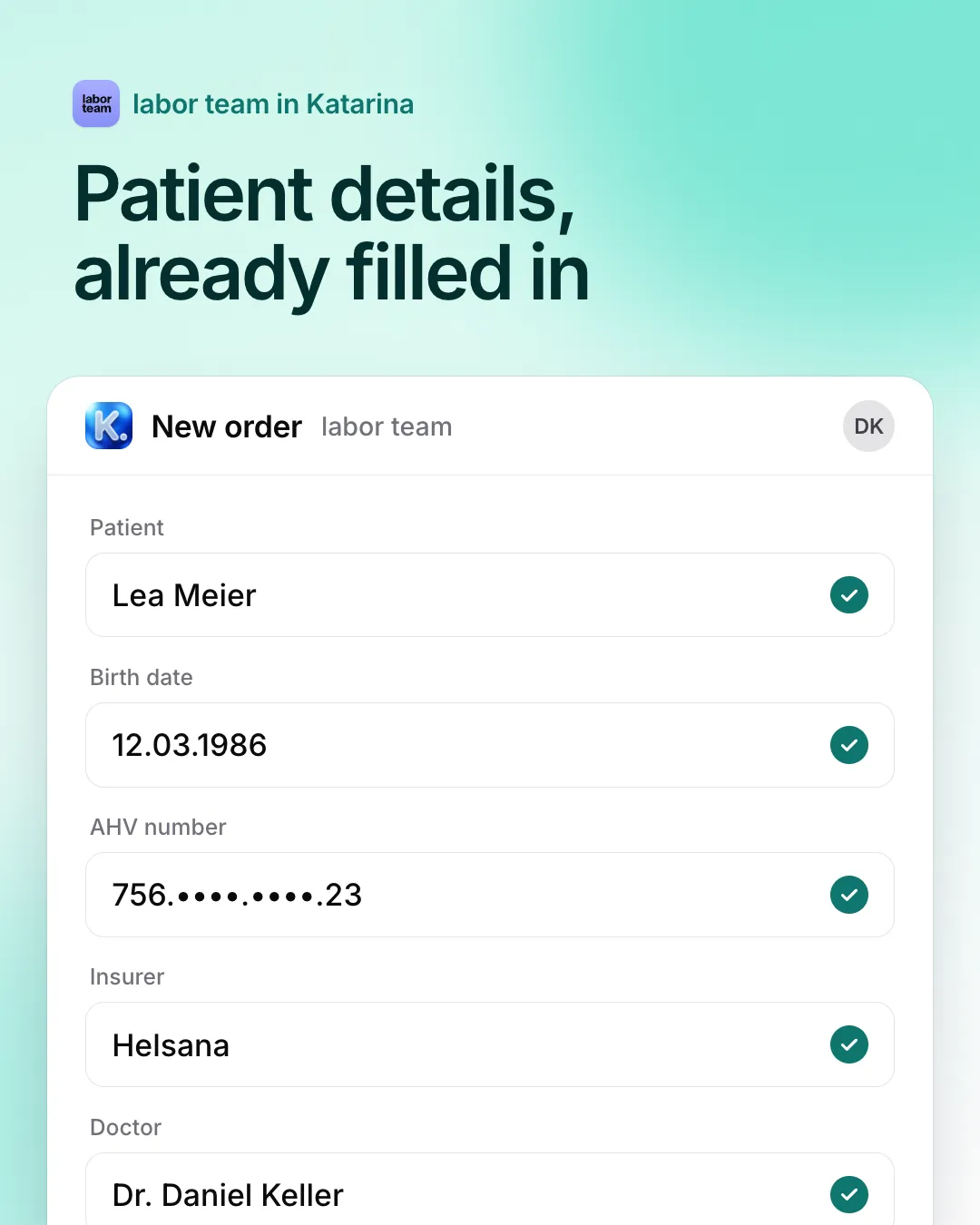Patient data already filled in